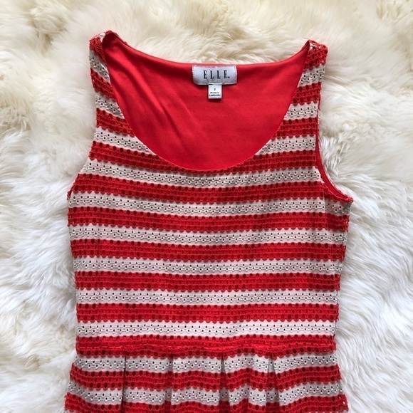 ELLE Striped Eyelet Fit & Flare Sleeveless Dress 2 - Picture 3 of 8